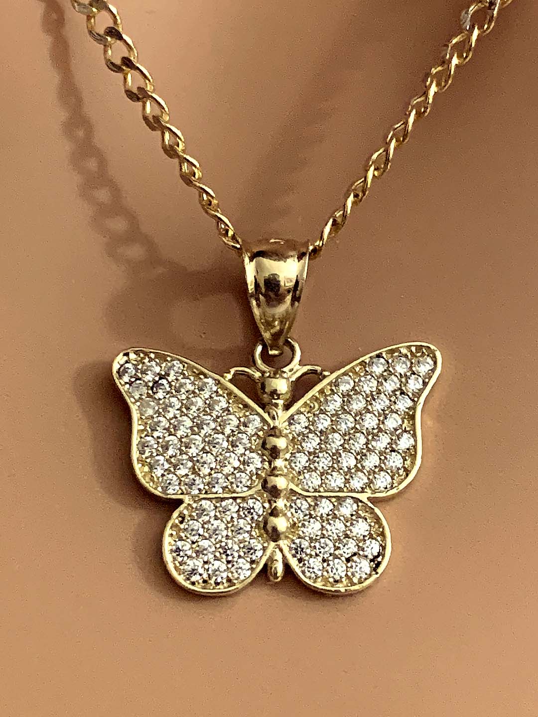10K Butterfly pendant with Hollow Cuban 2 tone chain 18″ – Devon Jeweler